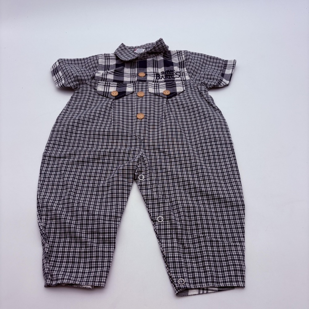 Boys Basics Coverall Boys 3-6 Months Blue Plaid Collared Button‎ Woven One Piece